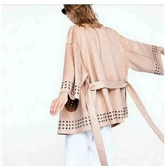 NWT Zara Basic Faux Suede Light Blush Pink Oversized Kimono Jacket M - Picture 5 of 9